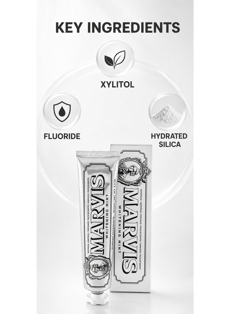 Marvis Whitening Mint Toothpaste 85ml – With Xylitol & Fluoride, Helps Restore Natural Brightness, Intense Mint Freshness, Daily Oral Care - Image 4