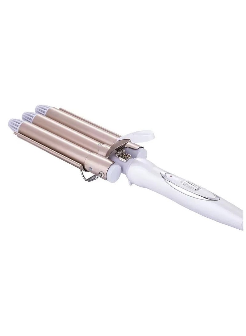 3 برميل محمول تجعيد الشعر مكواة كهربائية أبيض / بيج - Image 1