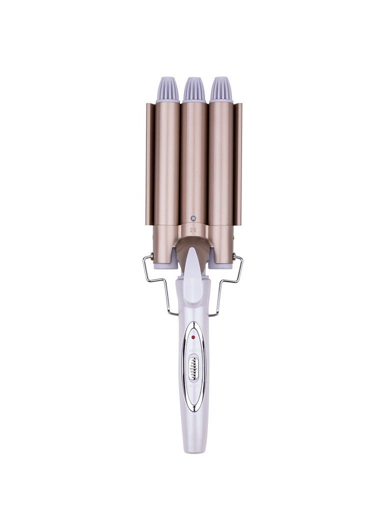 3 برميل محمول تجعيد الشعر مكواة كهربائية أبيض / بيج - Image 4