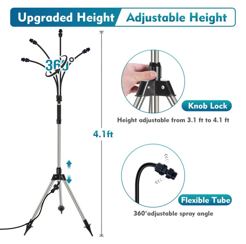 Outdoor Cooling System Adjustable Height Tripod - Stable Non-Slip Base Durable UV-Resistant Black Atomization Sprayer for Home Gardens Courtyards Outdoor Workers - Image 5