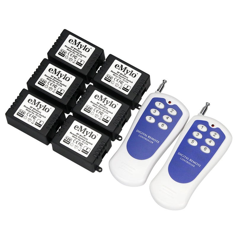 eMylo DC 12V 6X 1 Channel Wireless Relay RF Relay Wireless Remote Control Switch 433Mhz Transmitter with Receiver