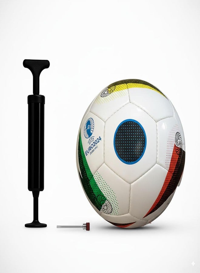 MOSVOLD Size-5 Football with Air Pump | 15 Panel Multicolour PVC Soccer Ball | Training & Match Ball for Kids & Adults | Suitable for Grass, Turf & Hard Ground - Image 1