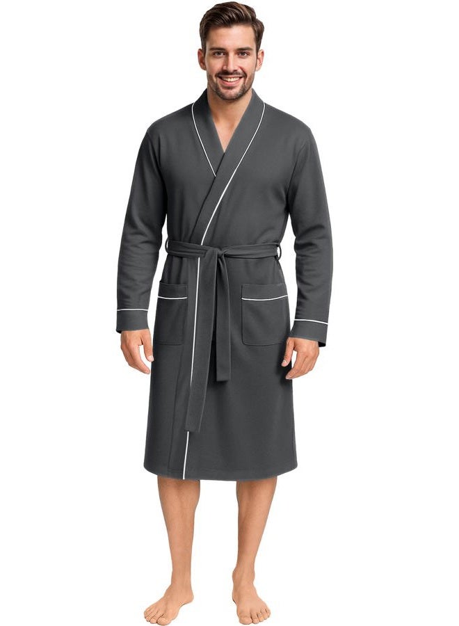 NY Threads Men's Robe Cotton Blend Knit Bathrobe, Small, Dark Heather Grey - Image 1