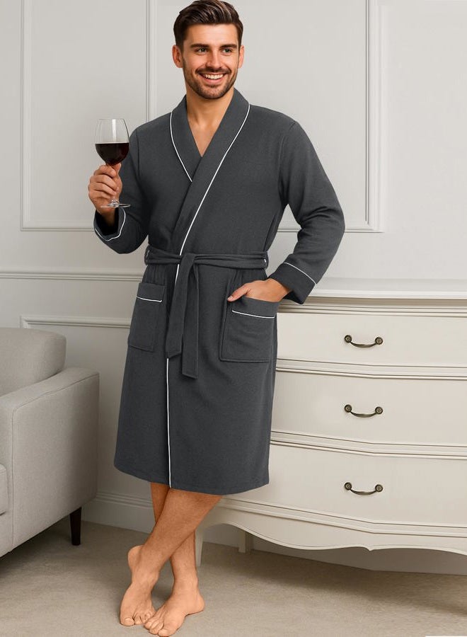 NY Threads Men's Robe Cotton Blend Knit Bathrobe, Small, Dark Heather Grey - Image 5