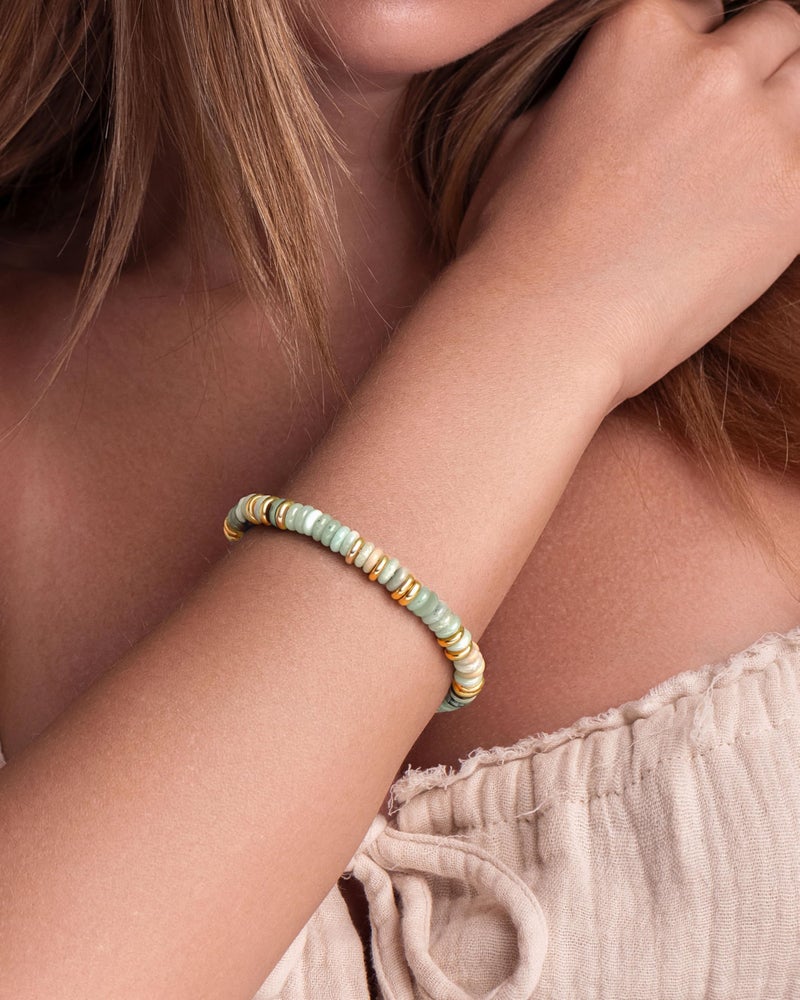 SNGIA Colorful 18K Gold Plated Green Pale Mint Pastel Rainbow Bracelets for Women, Stack Bangle Beaded Stone Jewelry Accessories Set for Woman, Trendy Fashion Jewelry Gifts (Mist) - Image 4