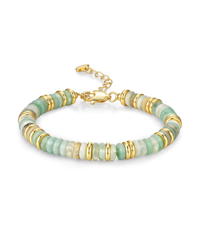 SNGIA Colorful 18K Gold Plated Green Pale Mint Pastel Rainbow Bracelets for Women, Stack Bangle Beaded Stone Jewelry Accessories Set for Woman, Trendy Fashion Jewelry Gifts (Mist) - Image 1