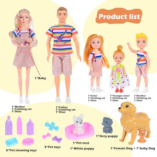 iBayda Family Dollhouse Dolls Playset 6 People with Dollhouse Pets Included Pregnant Mom Dad 3 Kids and Accessories for 312 Years Old Toddlers Gift - Image 5