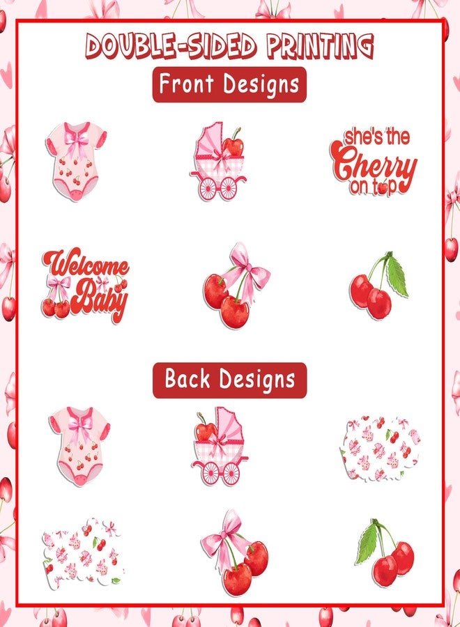 Fangleland 24Pcs Cherry Bow Baby Shower Centerpiece Sticks, She's The Cherry On Top Welcome Baby Table Toppers, Pink Red Cherry Theme Gender Reveal Party Supplies Photo Booth Props - Image 5