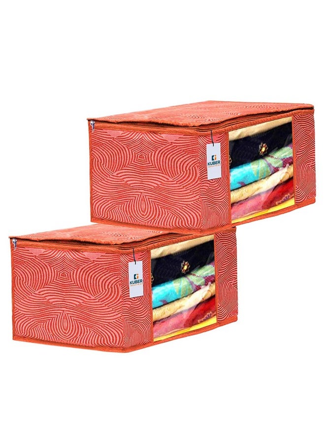 Kuber Industries Kuber Industries Non-Woven Saree Covers With Zip|Lahariya Print Wardrobe Organizer For Clothes|Transparent Window Keep 8 To 10 Saree|Suitable For Lehenga, Suit, Dress|Pack Of 2 (Orange), 22 Cm,33Cm  - Image 1