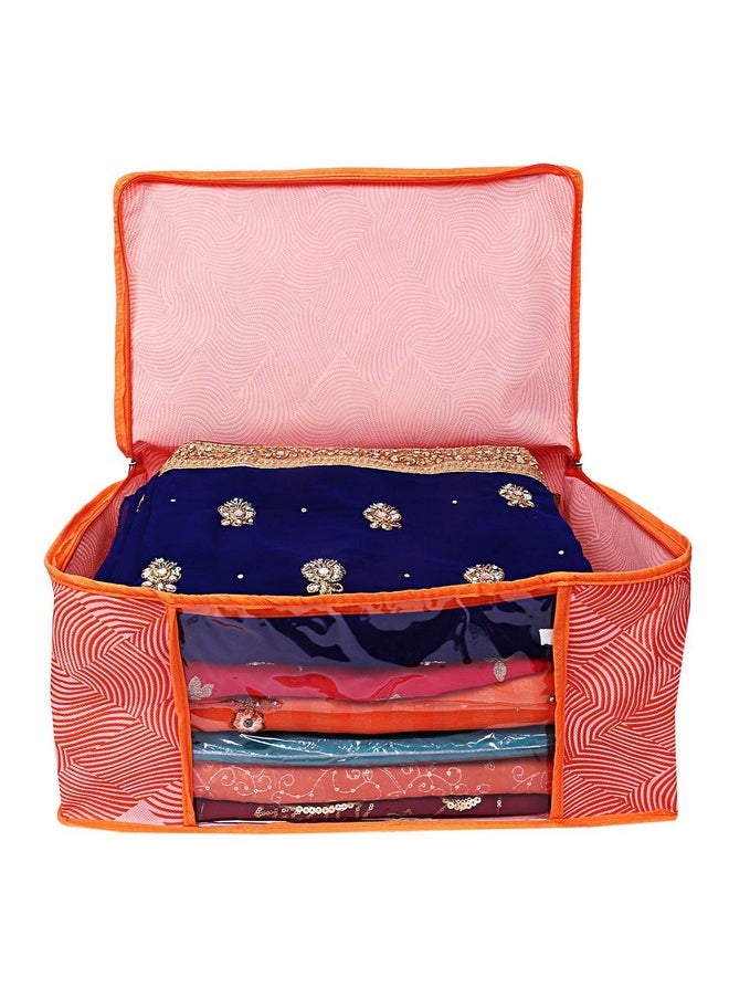 Kuber Industries Kuber Industries Non-Woven Saree Covers With Zip|Lahariya Print Wardrobe Organizer For Clothes|Transparent Window Keep 8 To 10 Saree|Suitable For Lehenga, Suit, Dress|Pack Of 2 (Orange), 22 Cm,33Cm  - Image 2