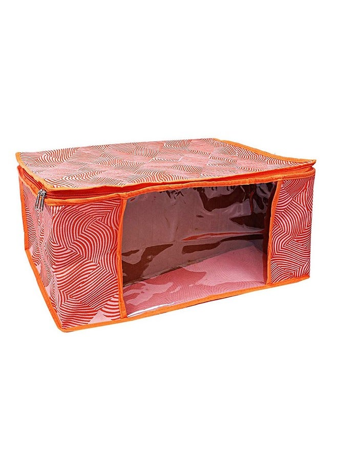 Kuber Industries Kuber Industries Non-Woven Saree Covers With Zip|Lahariya Print Wardrobe Organizer For Clothes|Transparent Window Keep 8 To 10 Saree|Suitable For Lehenga, Suit, Dress|Pack Of 2 (Orange), 22 Cm,33Cm  - Image 4