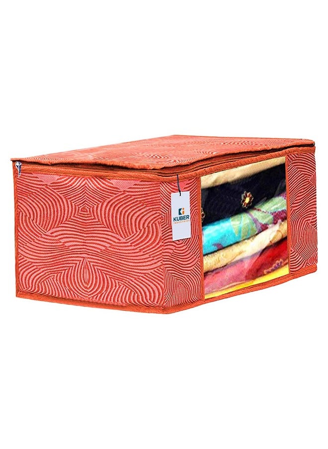 Kuber Industries Kuber Industries Non-Woven Saree Covers With Zip|Lahariya Print Wardrobe Organizer For Clothes|Transparent Window Keep 8 To 10 Saree|Suitable For Lehenga, Suit, Dress|Pack Of 2 (Orange), 22 Cm,33Cm  - Image 5
