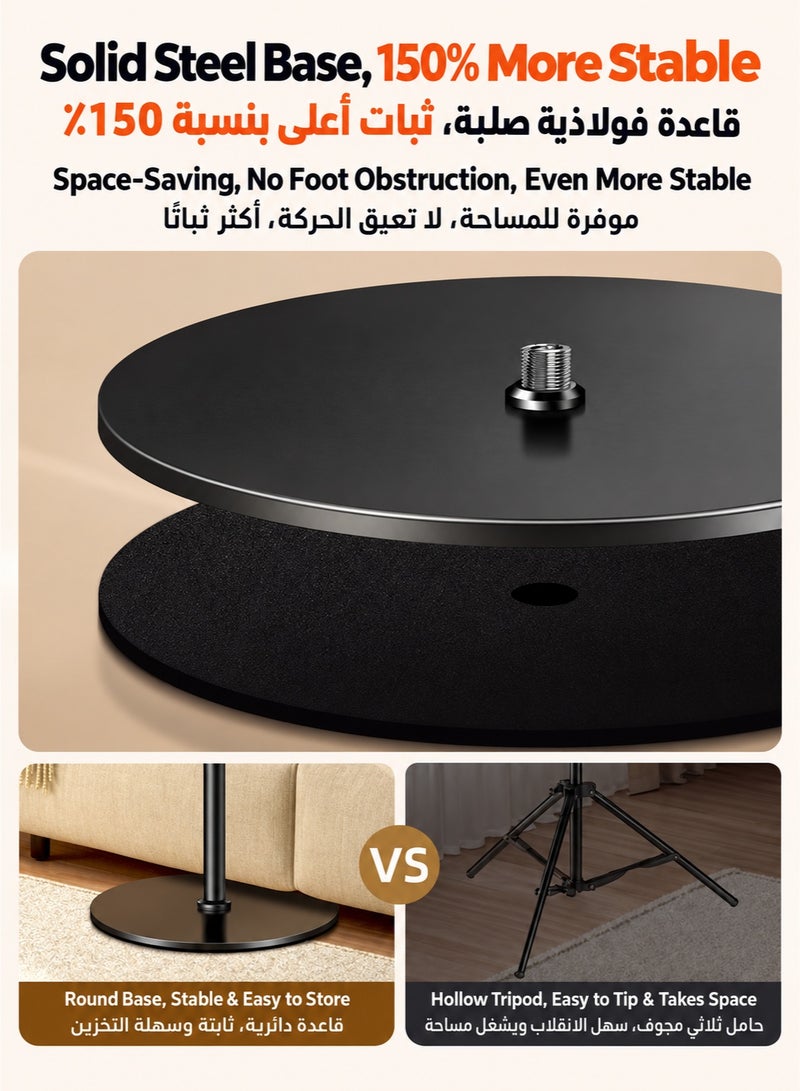 WALALLA 2-in-1 Live Stream Stand for Phone and Tablet, Adjustable 134.5-173cm Floor Stand with 360° Flexible Holder, Foldable Video Recording Stand for Smartphones, Tablets up to 12.9", Online Teaching, Vlogging - Image 3