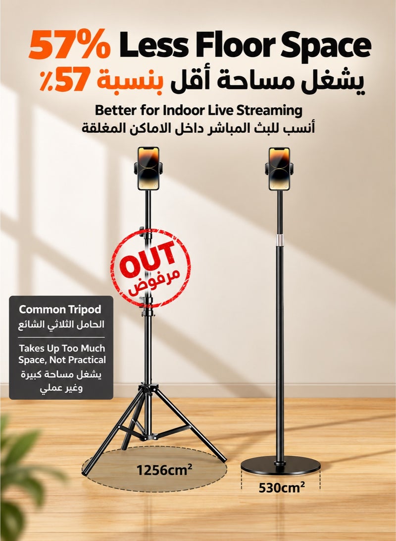WALALLA 2-in-1 Live Stream Stand for Phone and Tablet, Adjustable 134.5-173cm Floor Stand with 360° Flexible Holder, Foldable Video Recording Stand for Smartphones, Tablets up to 12.9", Online Teaching, Vlogging - Image 4