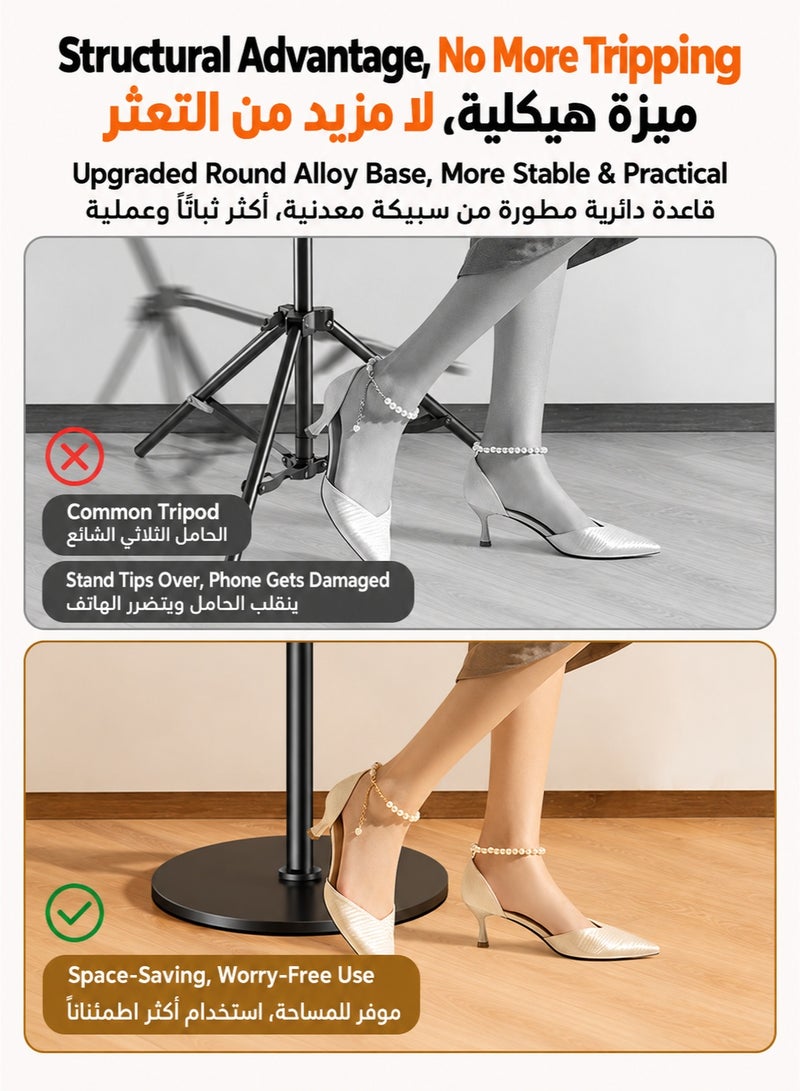 WALALLA 2-in-1 Live Stream Stand for Phone and Tablet, Adjustable 134.5-173cm Floor Stand with 360° Flexible Holder, Foldable Video Recording Stand for Smartphones, Tablets up to 12.9", Online Teaching, Vlogging - Image 5