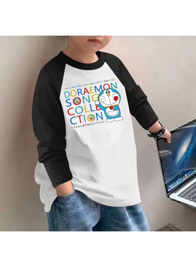 Boys' Long-sleeve T-shirt Spring And Autumn Baby Pure Cotton T-shirt For Older Children Popular Color-blocking Base Shirt Trendy