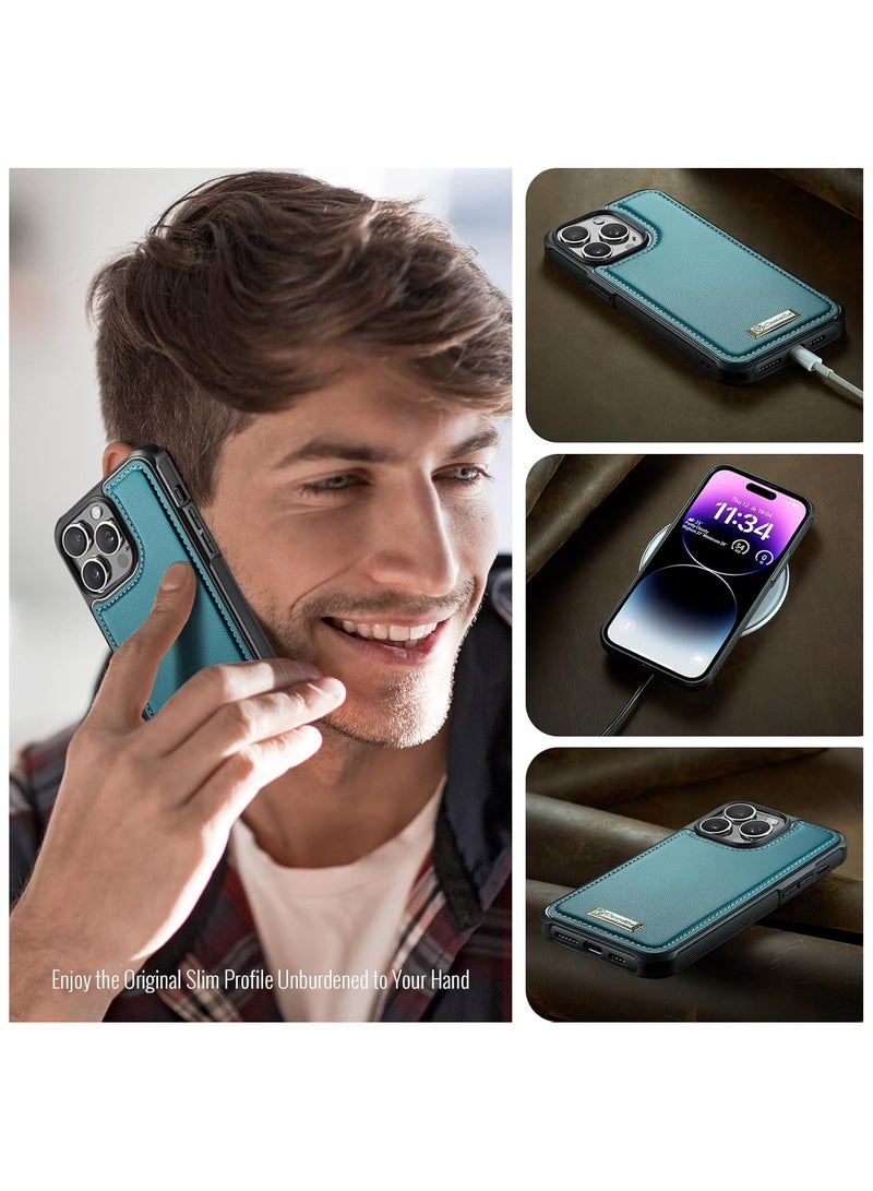 CaseMe Phone Case Compatible with IPhone 14 Pro Max Luxury PU Leather Back Cover Cover Magnetic Wireless Charging Compatible with IPhone 14 Pro Max (Green) - Image 5