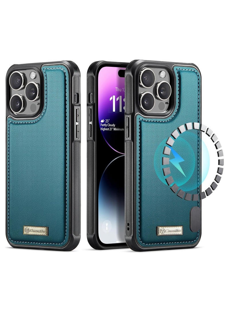 CaseMe Phone Case Compatible with IPhone 14 Pro Max Luxury PU Leather Back Cover Cover Magnetic Wireless Charging Compatible with IPhone 14 Pro Max (Green) - Image 1