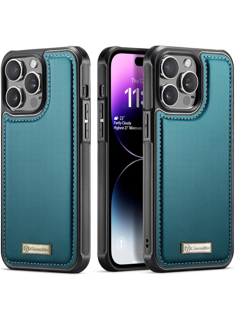 CaseMe Phone Case Compatible with IPhone 14 Pro Max Luxury PU Leather Back Cover Cover Magnetic Wireless Charging Compatible with IPhone 14 Pro Max (Green) - Image 2