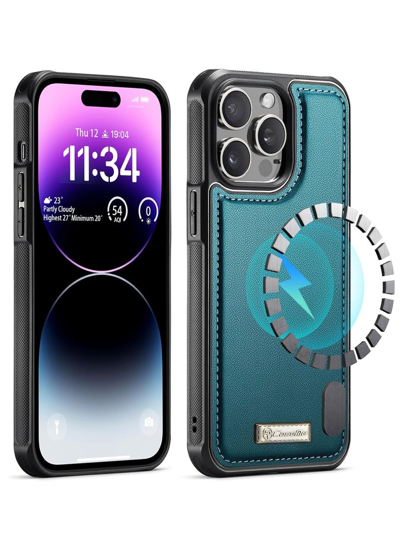 CaseMe Phone Case Compatible with IPhone 14 Pro Max Luxury PU Leather Back Cover Cover Magnetic Wireless Charging Compatible with IPhone 14 Pro Max (Green) - Image 3