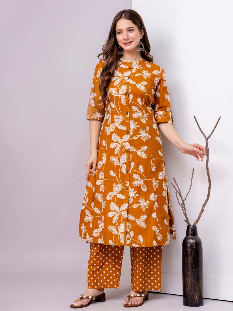rytras Women's Pure Cotton Printed Ethnic Wear A-Line Kurta Set with Palazzo Pants(RYT668,Mustard,S) - Image 3