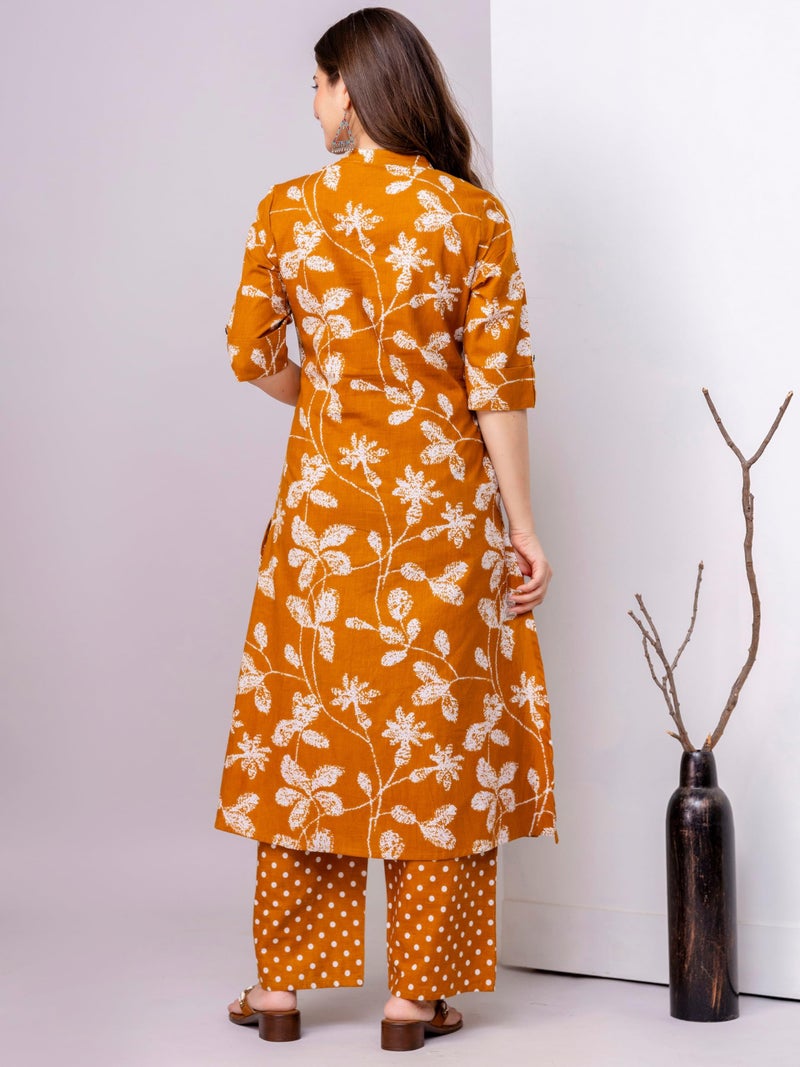 rytras Women's Pure Cotton Printed Ethnic Wear A-Line Kurta Set with Palazzo Pants(RYT668,Mustard,S) - Image 2