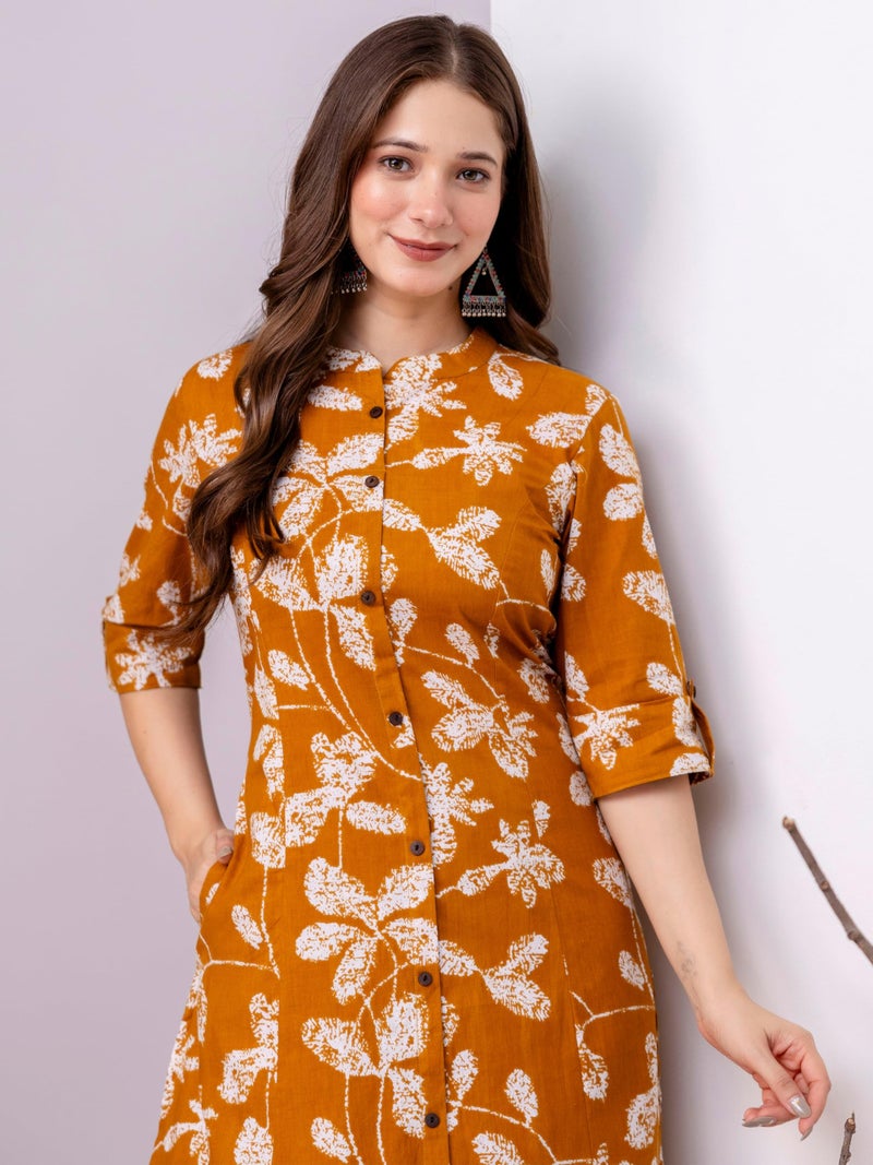 rytras Women's Pure Cotton Printed Ethnic Wear A-Line Kurta Set with Palazzo Pants(RYT668,Mustard,S) - Image 5