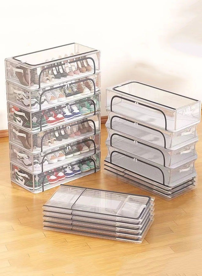 GoldenLike Shoe Storage Box 6 Pack Under Bed Shoe Storage Organizer Clear Shoes Organizer for Closet Foldable Shoe Container Bins with Handle Multi-Purpose Storage Box for Clothes Shoes Toys  - Image 1