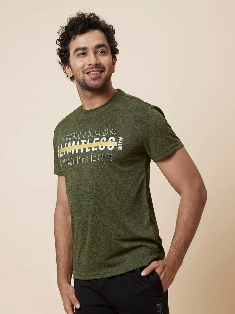 globus Globus Men Olive Printed Cotton T-Shirt