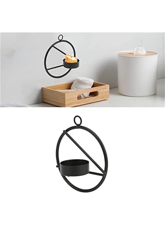حامل شموع دائري معدني أسود بتصميم حديث وبسيط، ديكور حائط لحامل الشموع، شمعة ضوء الشاي، لتزيين غرفة المعيشة والديكور المنزلي - Image 2