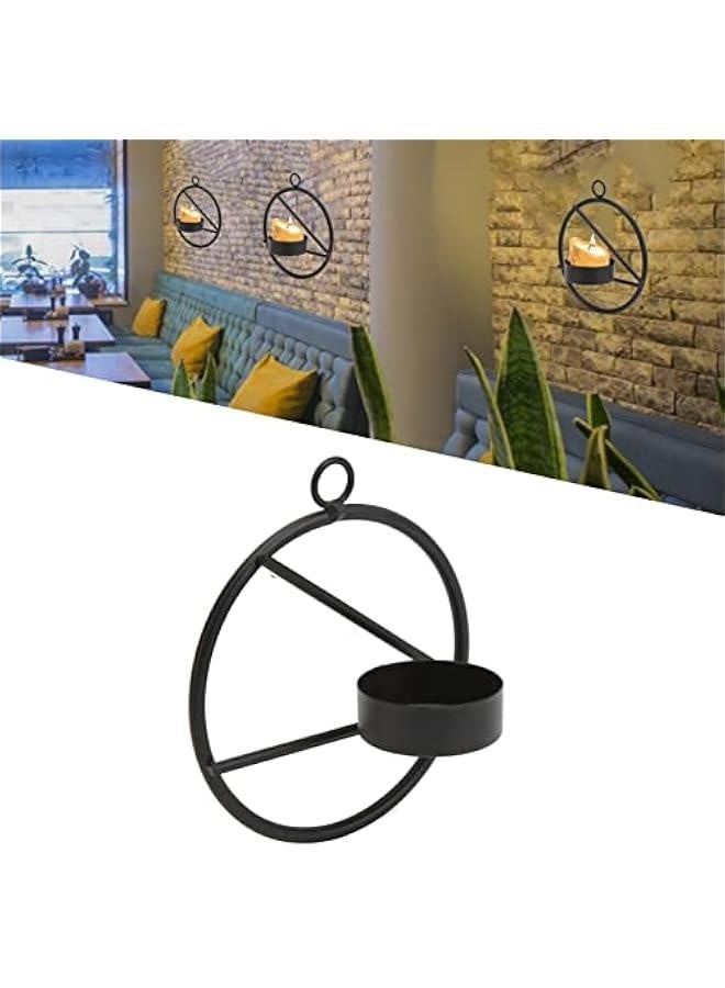 حامل شموع دائري معدني أسود بتصميم حديث وبسيط، ديكور حائط لحامل الشموع، شمعة ضوء الشاي، لتزيين غرفة المعيشة والديكور المنزلي - Image 5