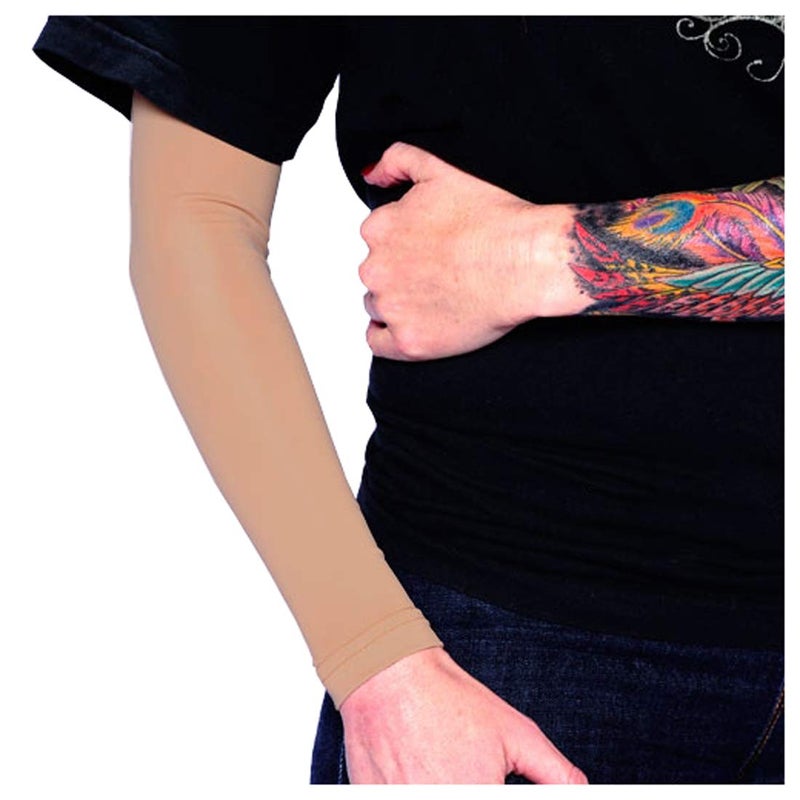 Tat2X Tattoo Cover Up Sleeve - Full Arm Sleeves Cover Tattoos at Work - Keep Tattoos Looking Fresh - Breathable Stay-Dry Fabric - Blocks 97% of UV Rays - Made in USA - Suntan - MediuMLarge - 1 Sleeve - Image 1