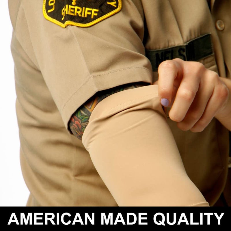 Tat2X Tattoo Cover Up Sleeve - Full Arm Sleeves Cover Tattoos at Work - Keep Tattoos Looking Fresh - Breathable Stay-Dry Fabric - Blocks 97% of UV Rays - Made in USA - Suntan - MediuMLarge - 1 Sleeve - Image 2