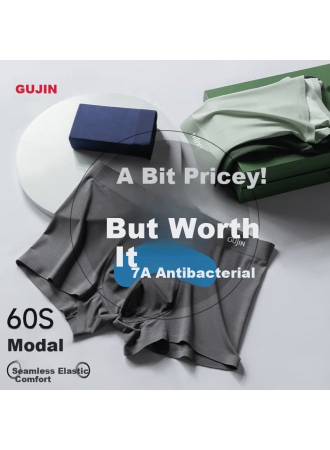 Gujin Men's 60s Modal Seamless Antibacterial Breathable High Elastic Boxer Briefs - Image 3