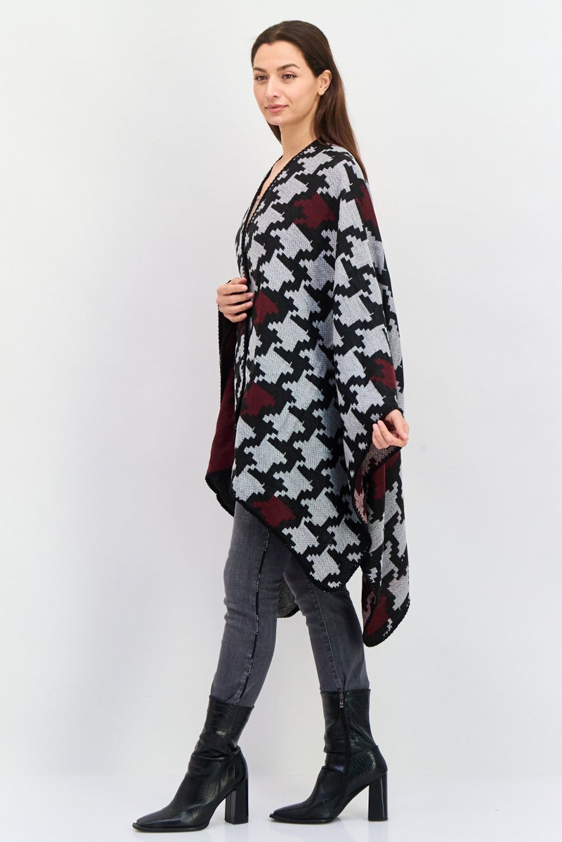 Laundry by Shelli Segal Women Aztec Print Poncho Sweater, Black - Image 3
