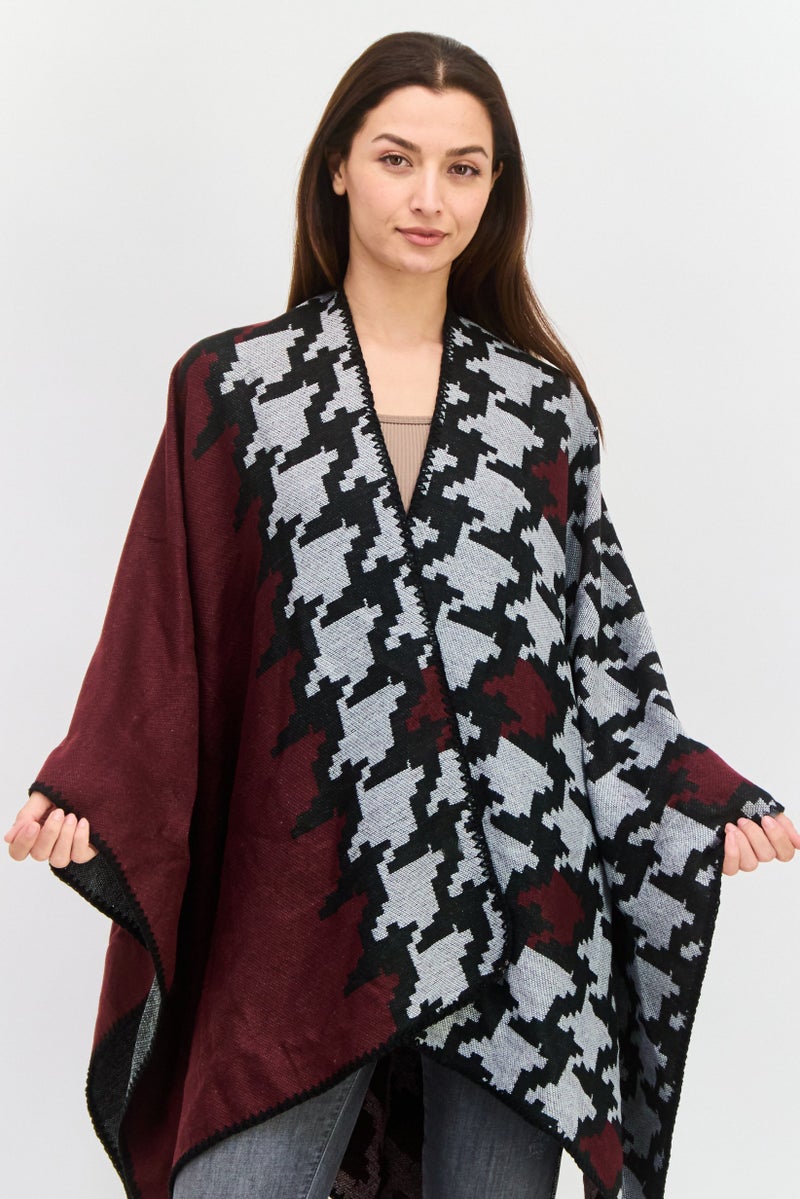 Laundry by Shelli Segal Women Aztec Print Poncho Sweater, Black - Image 2