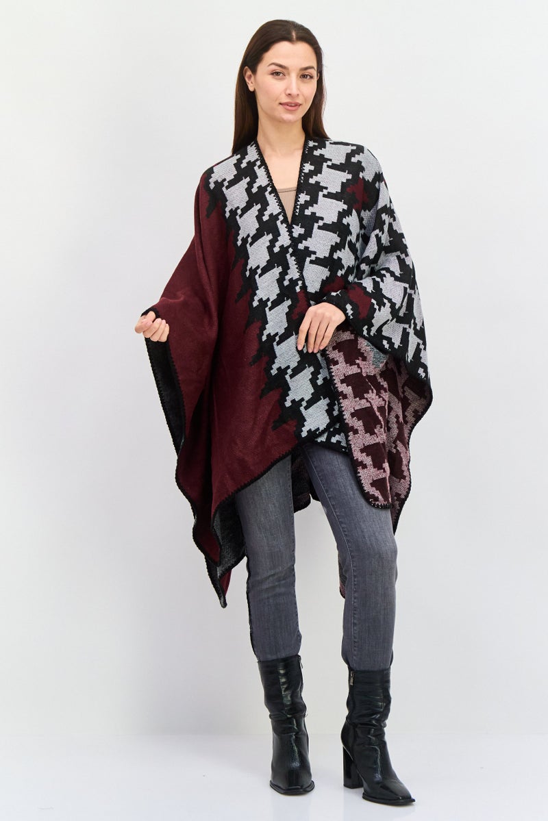 Laundry by Shelli Segal Women Aztec Print Poncho Sweater, Black - Image 1