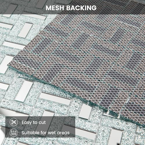 Adedeo Crystal Diamond Mirror Mosaic Tile Brick Glass Mosaic Tile for Kitchen Backsplash Bathroom Wall (6 Sheets, Silver Brick Flat Mirror) - Image 3