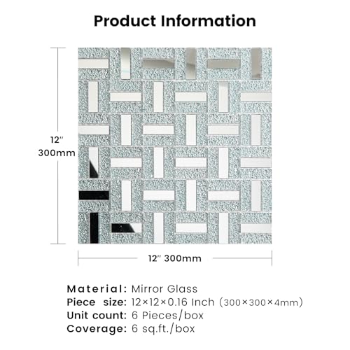 Adedeo Crystal Diamond Mirror Mosaic Tile Brick Glass Mosaic Tile for Kitchen Backsplash Bathroom Wall (6 Sheets, Silver Brick Flat Mirror) - Image 2