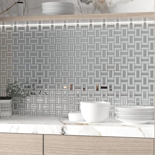 Adedeo Crystal Diamond Mirror Mosaic Tile Brick Glass Mosaic Tile for Kitchen Backsplash Bathroom Wall (6 Sheets, Silver Brick Flat Mirror) - Image 4