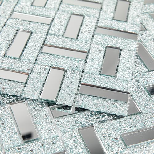 Adedeo Crystal Diamond Mirror Mosaic Tile Brick Glass Mosaic Tile for Kitchen Backsplash Bathroom Wall (6 Sheets, Silver Brick Flat Mirror) - Image 1