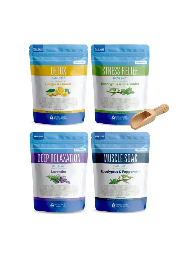 Better Bath Better Body Bath Salts Sampler (4-Pack of 2-lbs) Variety Bath Soaks with Bamboo Scoop  - Image 1