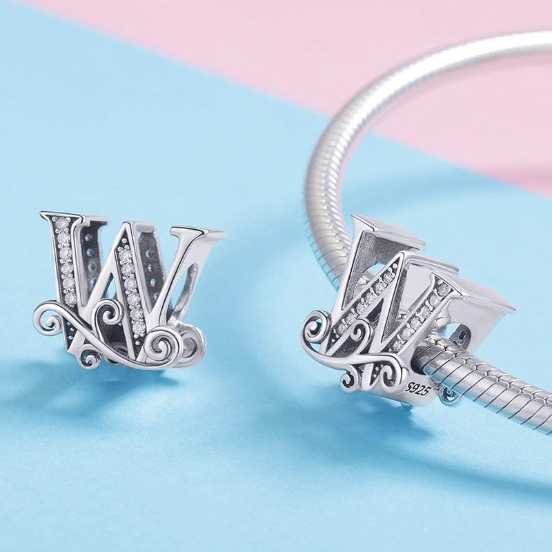 بايساير BISAER 925 Sterling Silver Initial Letter A-Z Charms for Bracelets Alphabet Beads Charm Jewelry Gifts - Image 2