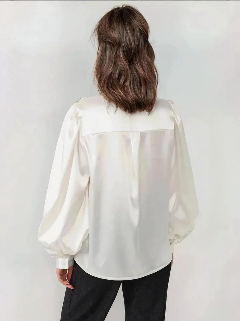 HICCUP Satin Weave Long Baloon Sleeve Shirt