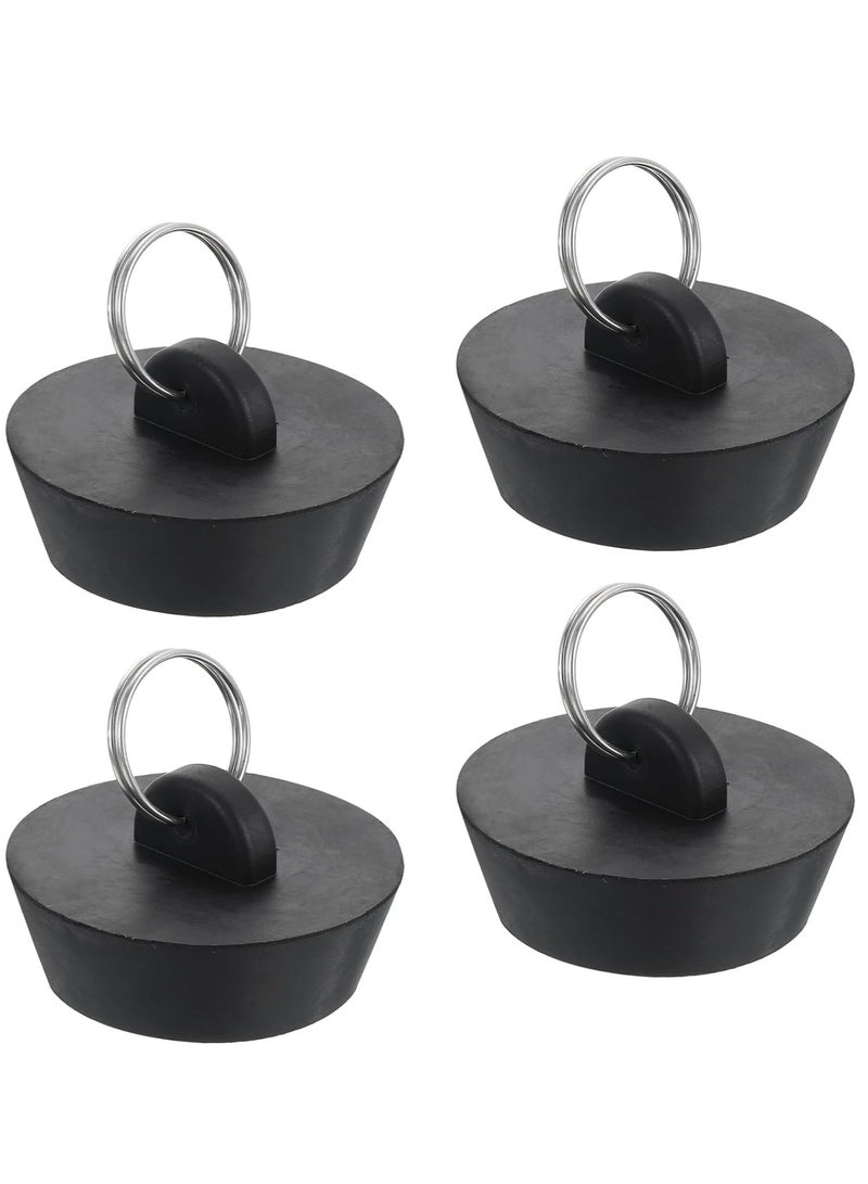 كيلا 4 قطع من سدادة التصريف المطاطية مع حلقة تعليق، سدادة تصريف حوض الاستحمام تناسب 1-1/2 بوصة إلى 1-3/4 بوصة، سدادة تصريف مطاطية لحوض الاستحمام والمطبخ والحمام، أسود - Image 1