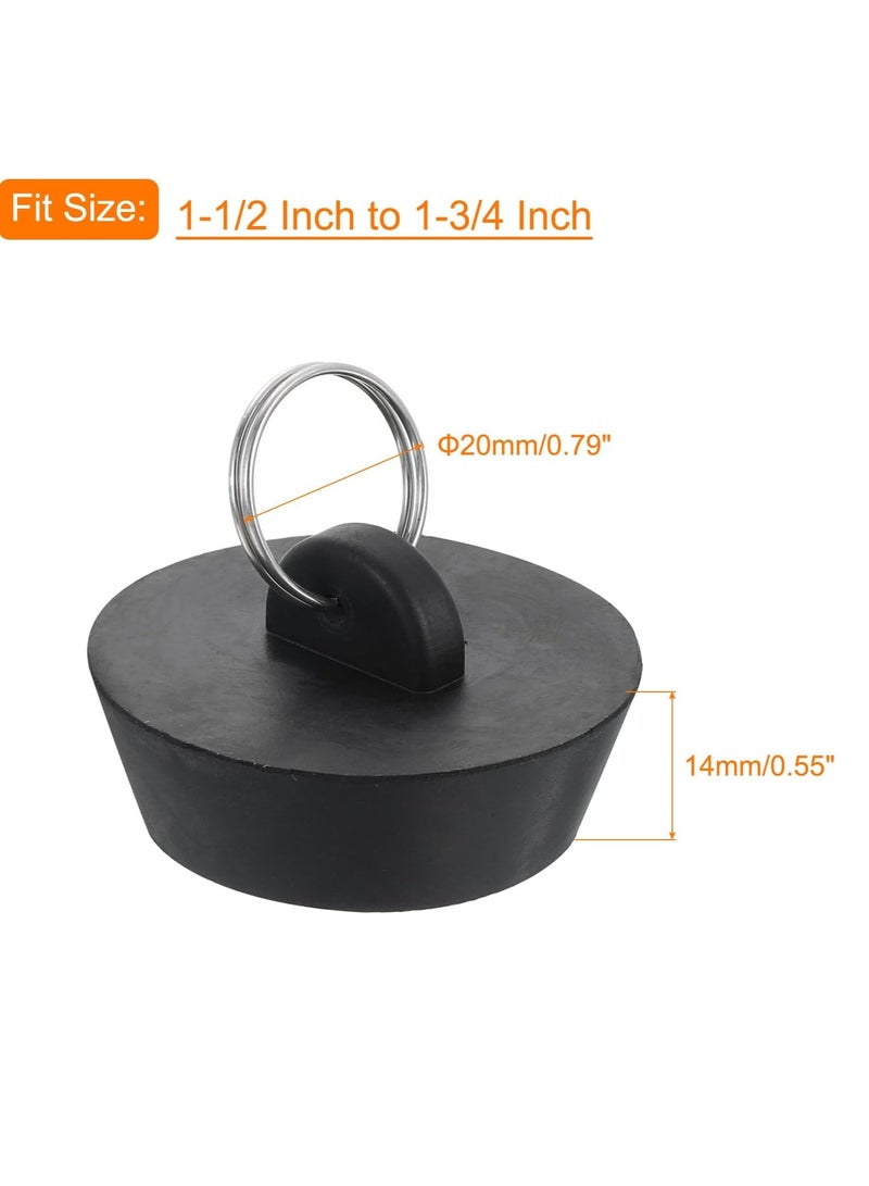 كيلا 4 قطع من سدادة التصريف المطاطية مع حلقة تعليق، سدادة تصريف حوض الاستحمام تناسب 1-1/2 بوصة إلى 1-3/4 بوصة، سدادة تصريف مطاطية لحوض الاستحمام والمطبخ والحمام، أسود - Image 2