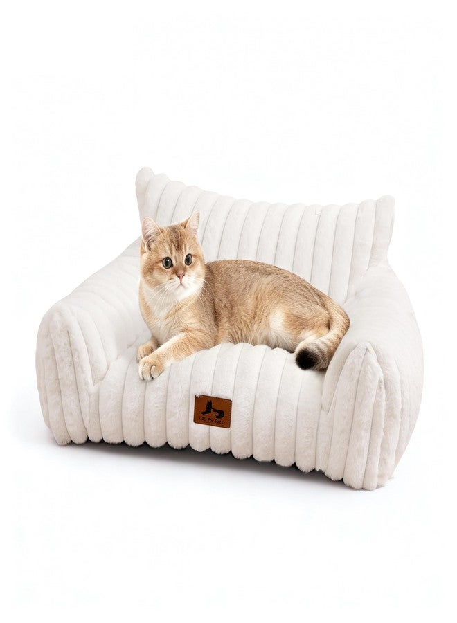 Warmrest Cat Couch for Pets, Cute Cat Bed with Cozy Soft Faux Rabbit Fur for Kitten, Fuzzy Cats Sofa for Indoor Cats, Supportive Pet Sofa with Removable Washable Cover, Cream, 24" - Image 1
