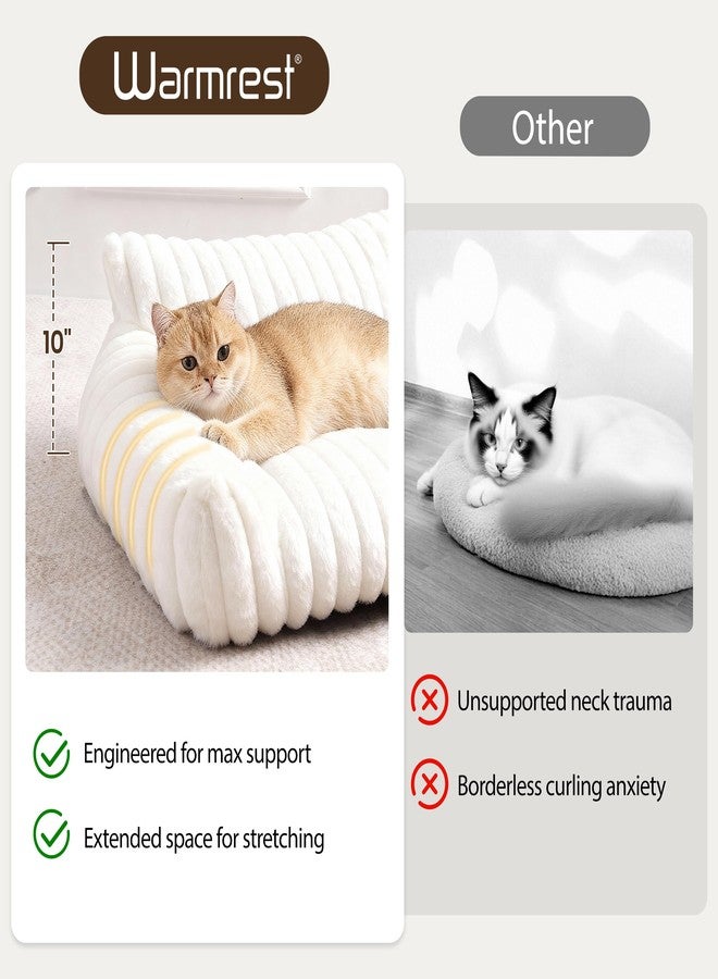 Warmrest Cat Couch for Pets, Cute Cat Bed with Cozy Soft Faux Rabbit Fur for Kitten, Fuzzy Cats Sofa for Indoor Cats, Supportive Pet Sofa with Removable Washable Cover, Cream, 24" - Image 2