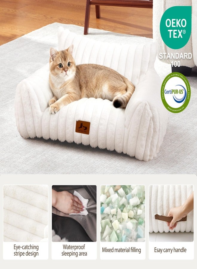 Warmrest Cat Couch for Pets, Cute Cat Bed with Cozy Soft Faux Rabbit Fur for Kitten, Fuzzy Cats Sofa for Indoor Cats, Supportive Pet Sofa with Removable Washable Cover, Cream, 24" - Image 3