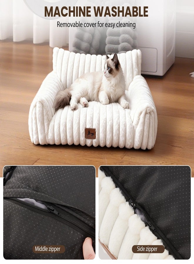 Warmrest Cat Couch for Pets, Cute Cat Bed with Cozy Soft Faux Rabbit Fur for Kitten, Fuzzy Cats Sofa for Indoor Cats, Supportive Pet Sofa with Removable Washable Cover, Cream, 24" - Image 5